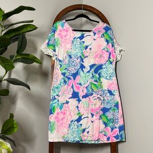 Lilly Pulitzer LARGE Helina T Shirt Dress in Peony For Your Thoughts